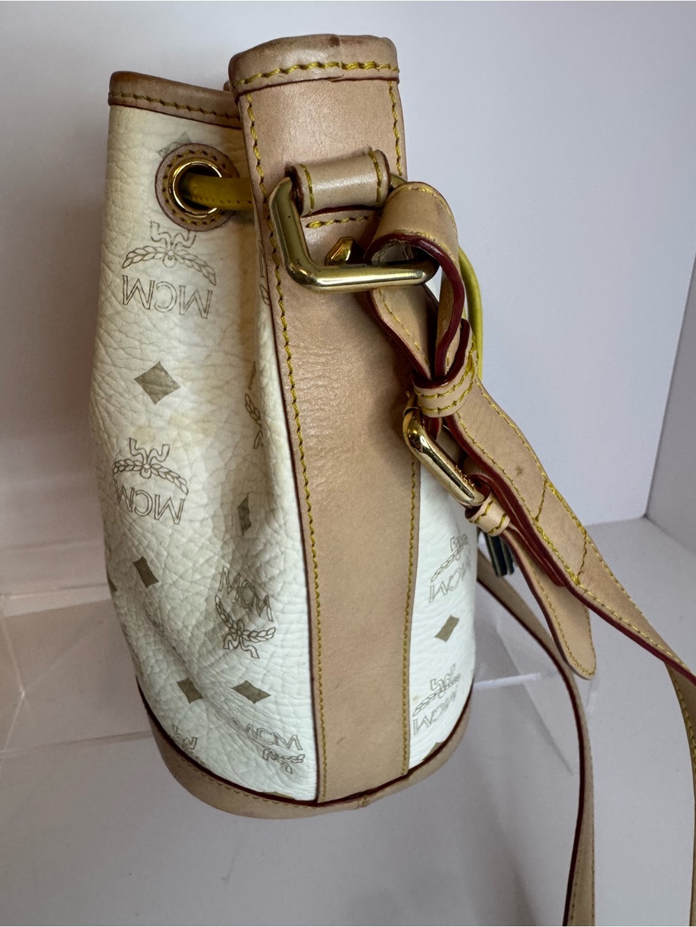 #325 MCM Heritage Visetos Monogram Drawstring Bucket Bag - Picture 6 of 14